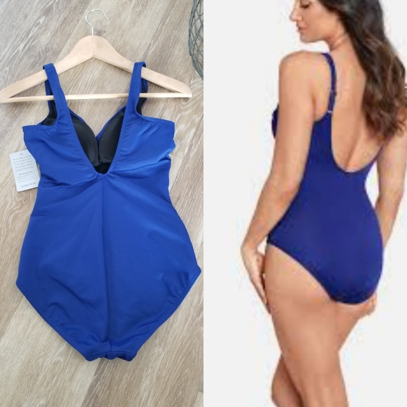 Miraclesuit One Piece Swimsuit Oceanus NWT Purple Molded Cups Crisscross Ruching - Picture 2 of 11